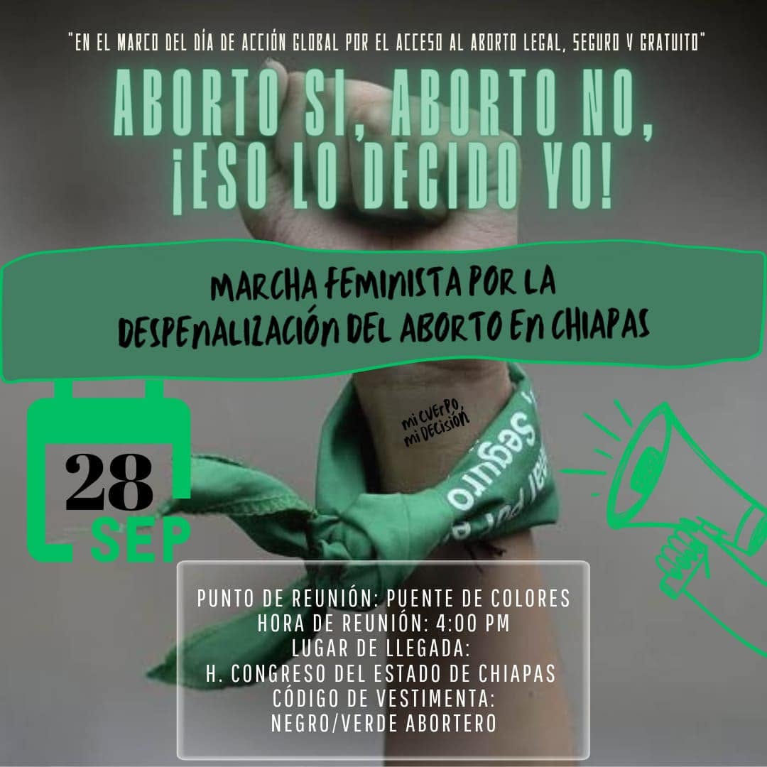 convocatoria-28-09-23 Marcha estatal en Chiapas por la despenalización del aborto