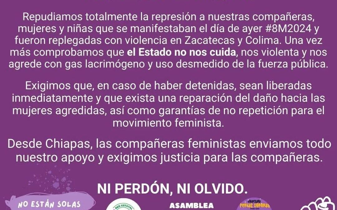 Desde Chiapas hasta Zacatecas ¡No a la criminalización de la protesta feminista!